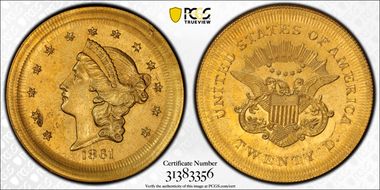 1861 $20 J-288 Gilt PR63