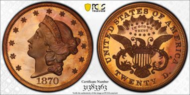 1870 $20 J-1038 PR67RB