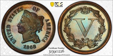 1868 5C J-634 PR67BN