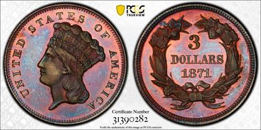1871 $3 J-1167 PR67RB