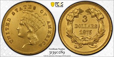 1875 $3 J-1437 Gilt PR64