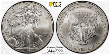 2007-W $1 Burnished Silver Eagle SP70