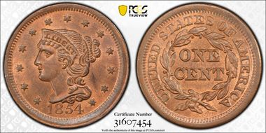 1854 1C Newcomb 11 MS64+ RB