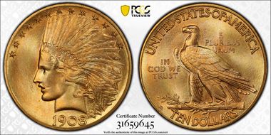 1908-D $10 Motto MS66+