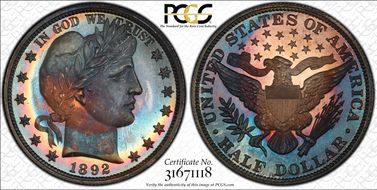1892 50C PR67+