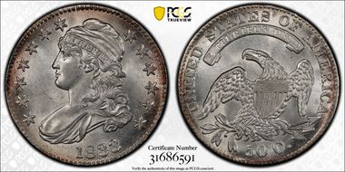 1833 50C O-112 AU58+