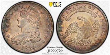 1834 50C O-104 Lg Date, Sm Letters AU58