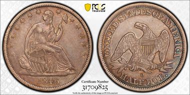 1846-O 50C WB-13, Medium Date, RP6 XF45