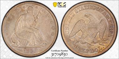 1858-S 50C WB-14 Large S XF45