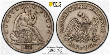 1863-S 50C WB-1 Small S XF40