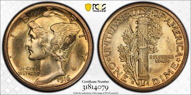 1916-S 10C Mercury MS67FB