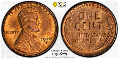 1928-S 1C Large S, FS-501 MS64RB