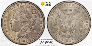 1888-O $1 VAM 7A, Shooting Star AU53