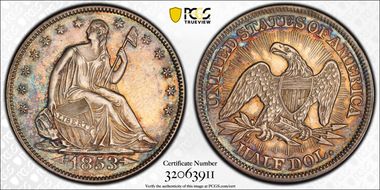 1853 50C Arrows & Rays AU55