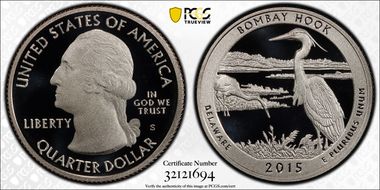 2015-S 25C Bombay Hook NP First Strike PR70DCAM