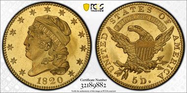 1820 $5 BD-6 MS66+