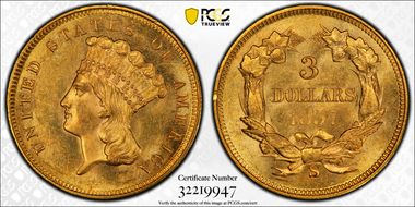 1857-S $3 MS64