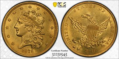 1838 $5 HM-1 MS63+