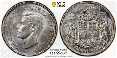 1947/7 50C Wide Date Straight 7 MS62+