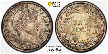 1916-S 10C Barber MS66