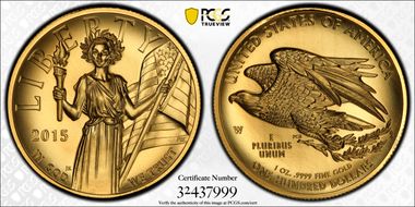 2015-W $100 High Relief  First Strike .9999 Fine Gold MS70