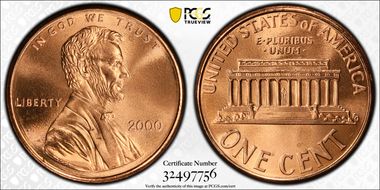 2000 1C "Cheerios" Cent MS67RD
