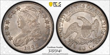 1823 50C O-101, Broken 3 AU58