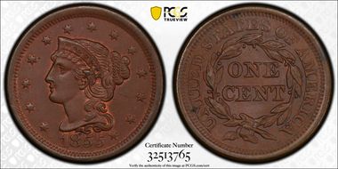 1855 1C N-9, Knob on Ear MS64BN