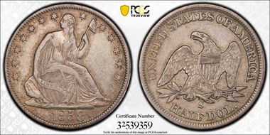 1858-S 50C WB-13 Large S VF35