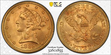 1882 $5 MS66