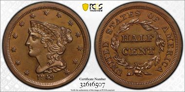 1849 1/2C Small Date Restrike Reverse of 1856 PR62BN