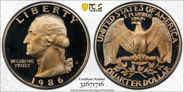 1986-S 25C PR69DCAM