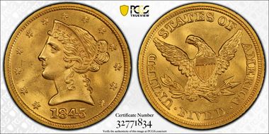 1845 $5 MS64+