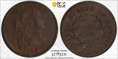 1798 1C S-156, Reverse of 1795 AU50BN