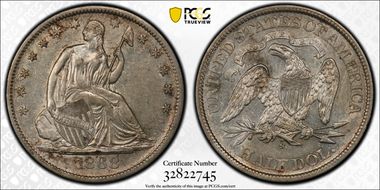 1868-S 50C WB-8 High Date Very Small S AU53