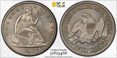 1855-O 50C WB-18 Arrows AU58