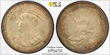 1907 SC$1 HK-344 Silver Jamestown Expo-Official Medal MS64