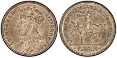 1934-35 Florin Centennial KM-33  Ag MS64