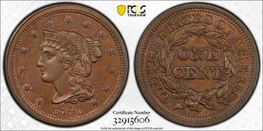 1845 1C Newcomb 6 MS64BN