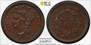 1846 1C N-16  Tall Date AU58BN