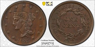 1843 1C N-8 AU58+ BN