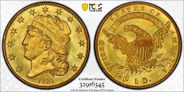 1831 $5 BD-1, Small D MS67