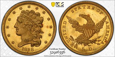 1838 $5 MS65+