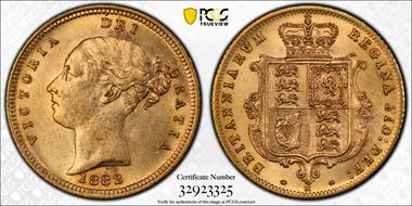 1882-M 1/2 Sov S-3863B Fifth Head AU58