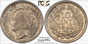 1944-P 10C Acorn privy mark AU58