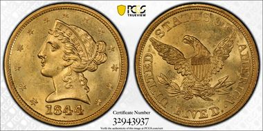 1844 $5 MS64