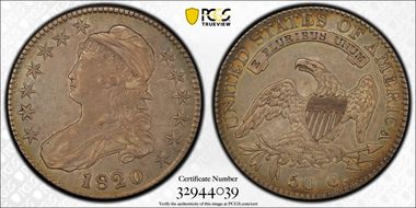 1820 50C O-108 Sq. 2, Lg Date, No Knob AU53