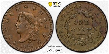 1828 1C N-10, Small Wide Date AU53BN