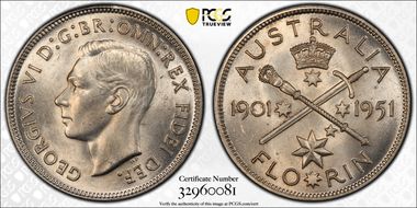 1951(m) Florin Jubilee KM-47  Ag MS63