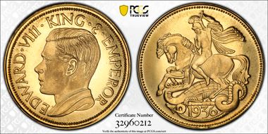 "1936" Medal FM42c Edward VIII Var LE PR67DCAM